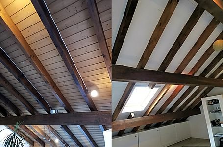 Vorher und nachher: Dachbalken